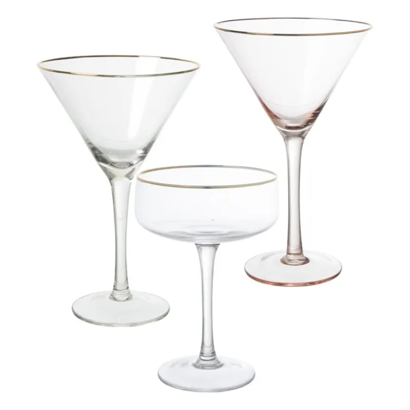 Xenos Cocktailglazen-Martiniglas roze gouden rand - glas - 220 ml