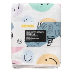 Xenos Schoonmaakdoekjes-Microvezeldoekjes smiley - set van 2