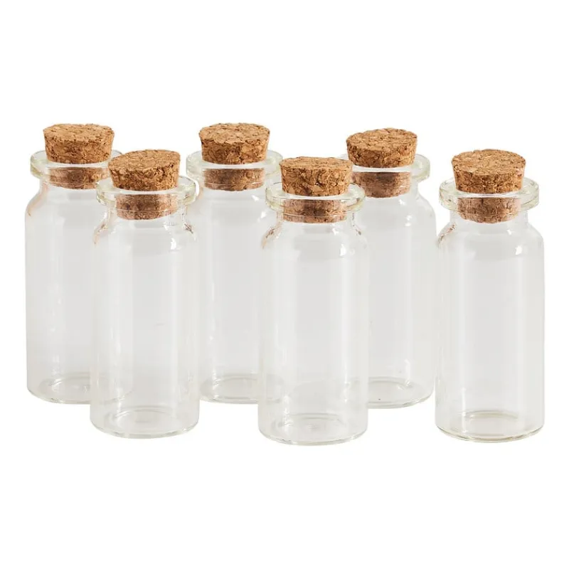 Xenos Knutselspullen|Voorraadpotten-Mini flesjes met kurk - 6 stuks - 6x10 ml