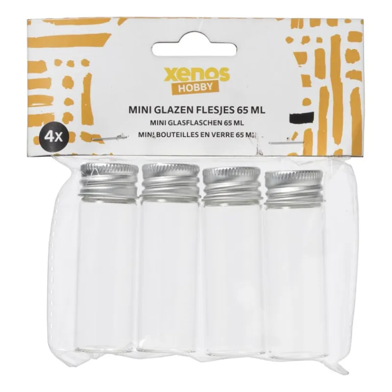 Xenos Voorraadpotten-Mini glazenflesjes - 4x16 ml - set van 4