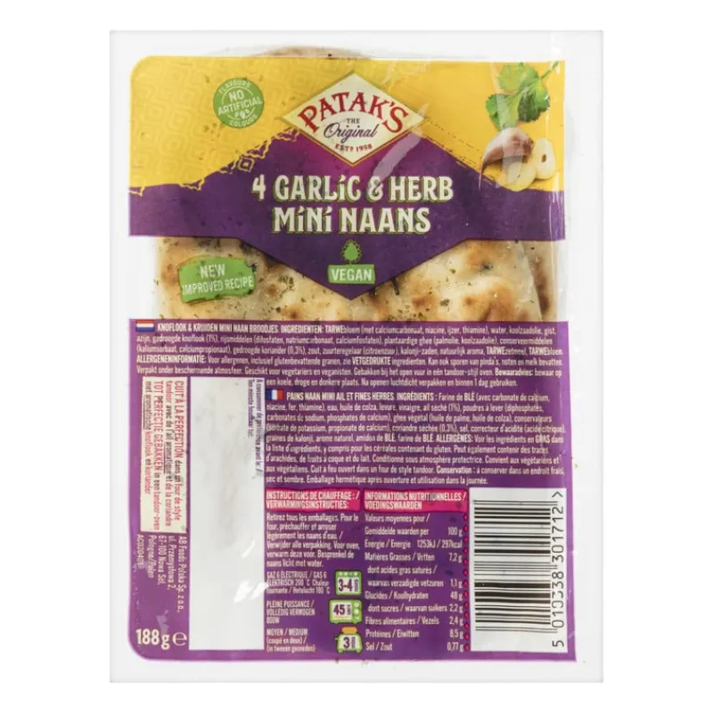 Xenos Indiase Keuken|Pasta, Rijst En Wraps-Mini naanbrood knoflook en koriander - Patak's - 188 g