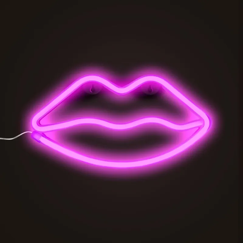 Xenos Led Lampen-Neon LED lamp lippen - roze - 15x28x2 cm