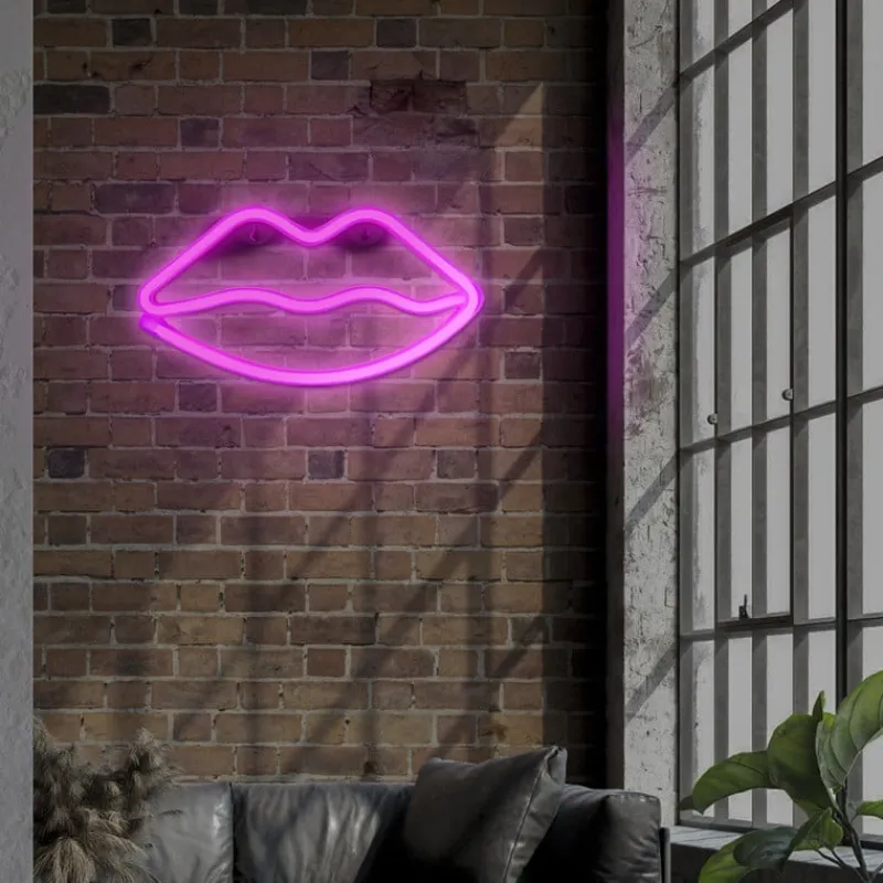 Xenos Led Lampen-Neon LED lamp lippen - roze - 15x28x2 cm