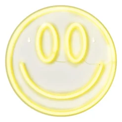 Xenos Kerstcadeaus|Led Lampen-Neon LED lamp smiley - geel - ø33x2 cm