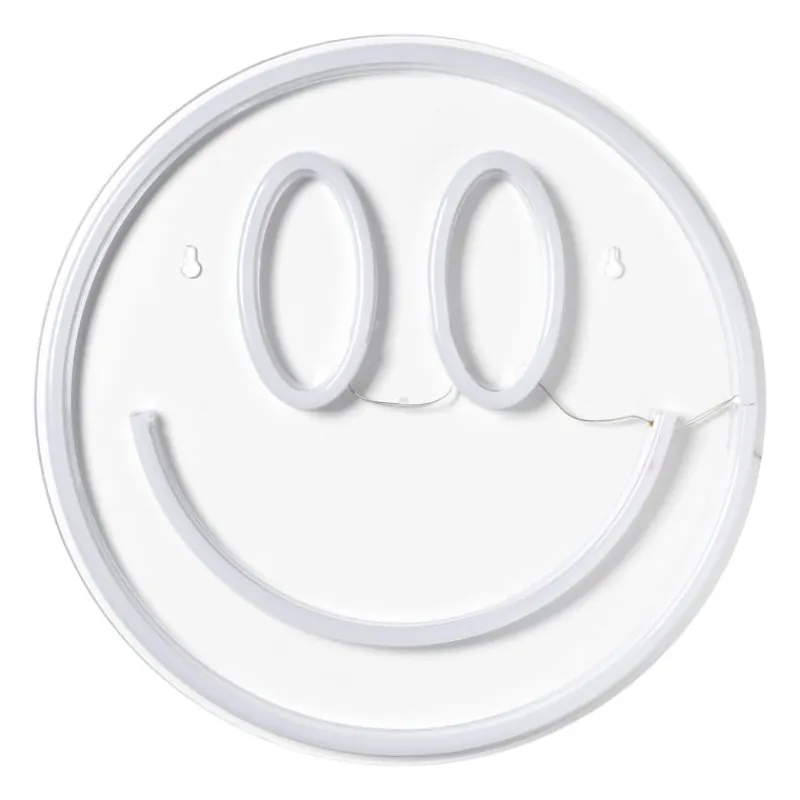 Xenos Kerstcadeaus|Led Lampen-Neon LED lamp smiley - geel - ø33x2 cm