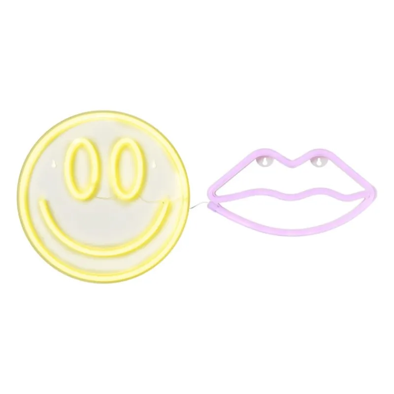Xenos Kerstcadeaus|Led Lampen-Neon LED lamp smiley - geel - ø33x2 cm