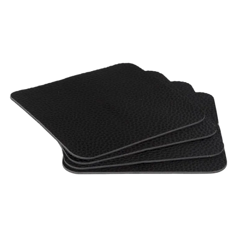 Xenos Onderzetters-Onderzetters PU leer - zwart - set van 4