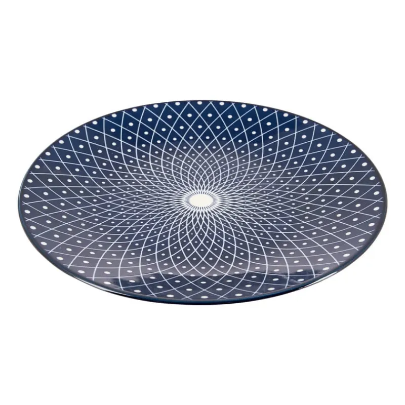 Xenos Borden-Ontbijtbord blue print - diamonds - ⌀21 cm