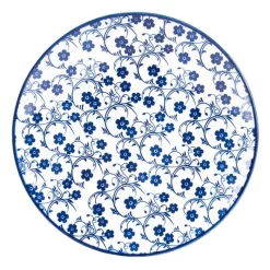 Xenos Borden-Ontbijtbord blue print - flowers - ⌀21 cm