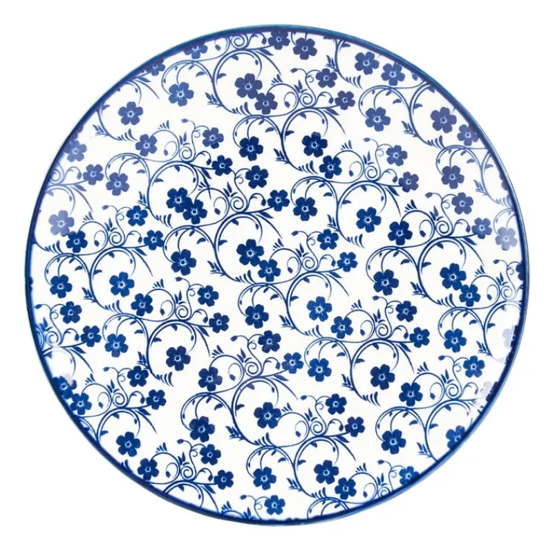 Xenos Borden-Ontbijtbord blue print - flowers - ⌀21 cm