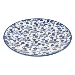 Xenos Borden-Ontbijtbord blue print - flowers - ⌀21 cm