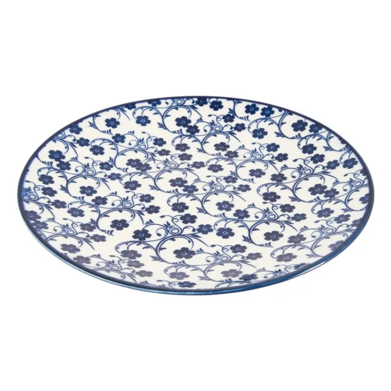 Xenos Borden-Ontbijtbord blue print - flowers - ⌀21 cm