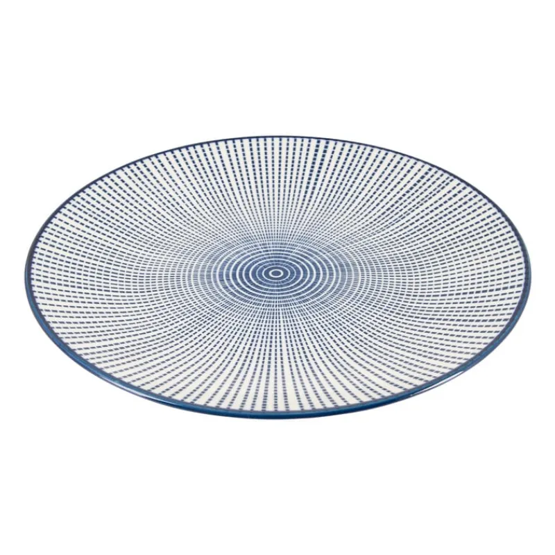 Xenos Borden-Ontbijtbord blue print - stripes - ⌀21 cm