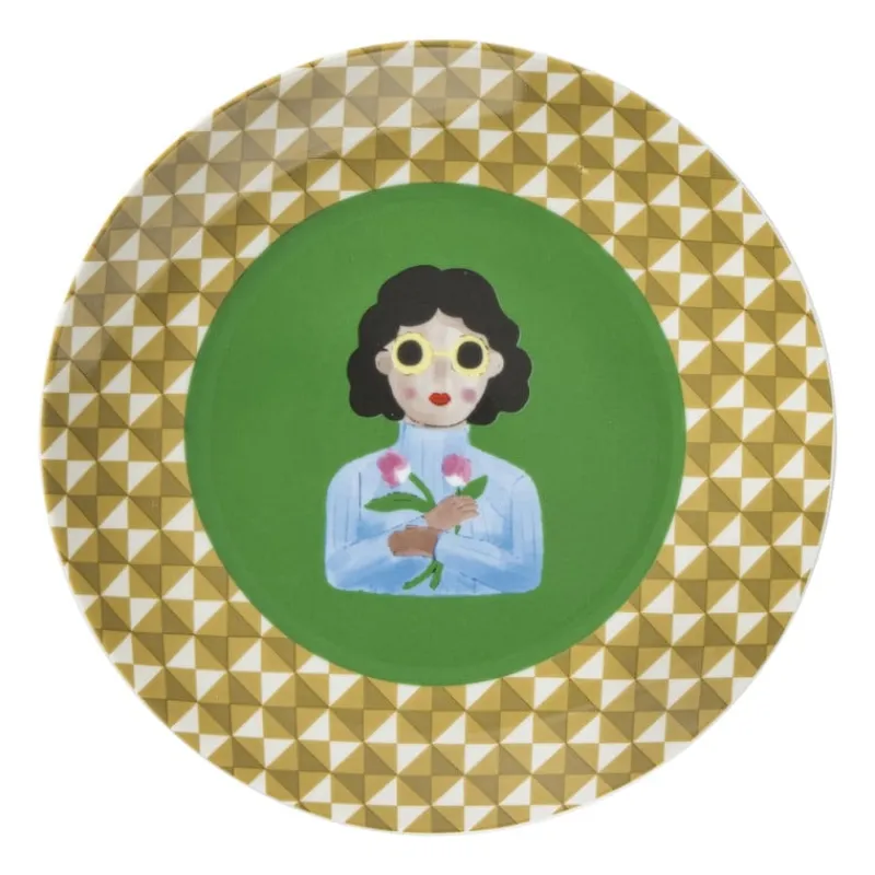 Xenos Borden-Ontbijtbord flower lady - geel/groen - ø21x2 cm