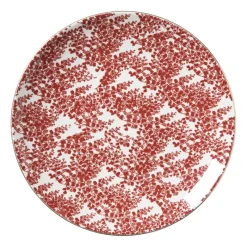 Xenos Borden-Ontbijtbord Mirna blaadjes - rood/wit - ø22x2 cm