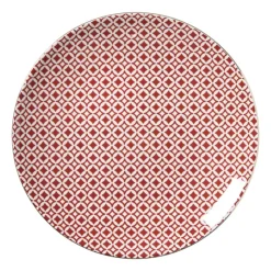 Xenos Borden-Ontbijtbord Mirna ruit - rood/wit - ø22x2 cm