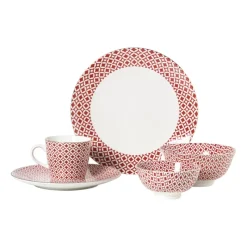 Xenos Borden-Ontbijtbord Mirna ruit - rood/wit - ø22x2 cm