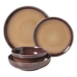 Xenos Borden-Ontbijtbord Olivia - bordeauxrood/beige - ø22x2 cm