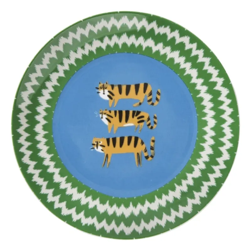 Xenos Borden-Ontbijtbord tijger - groen/blauw - ø21x2 cm