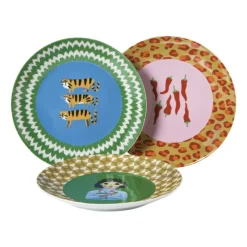 Xenos Borden-Ontbijtbord tijger - groen/blauw - ø21x2 cm