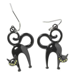 Xenos Verkleedaccessoires-Oorbellen zwarte kat - zwart