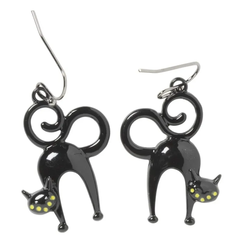 Xenos Verkleedaccessoires-Oorbellen zwarte kat - zwart