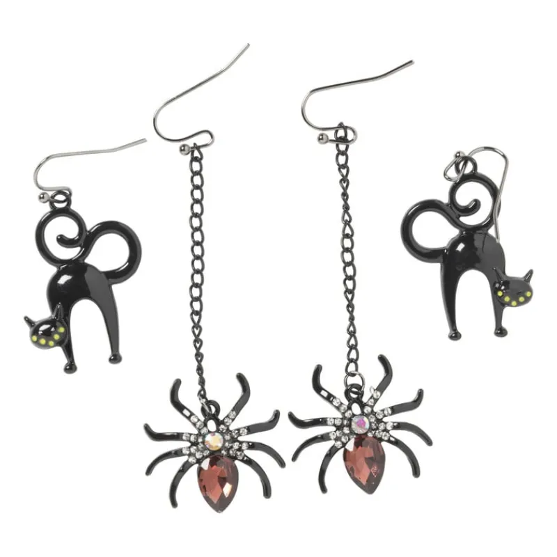 Xenos Verkleedaccessoires-Oorbellen zwarte kat - zwart