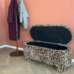 Xenos Bankjes-Opbergbank luipaard dodo - bruin - 43x100x42 cm