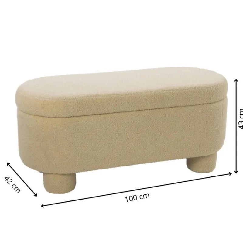 Xenos Bankjes-Opbergbank teddy dodo - beige - 43x100x42 cm
