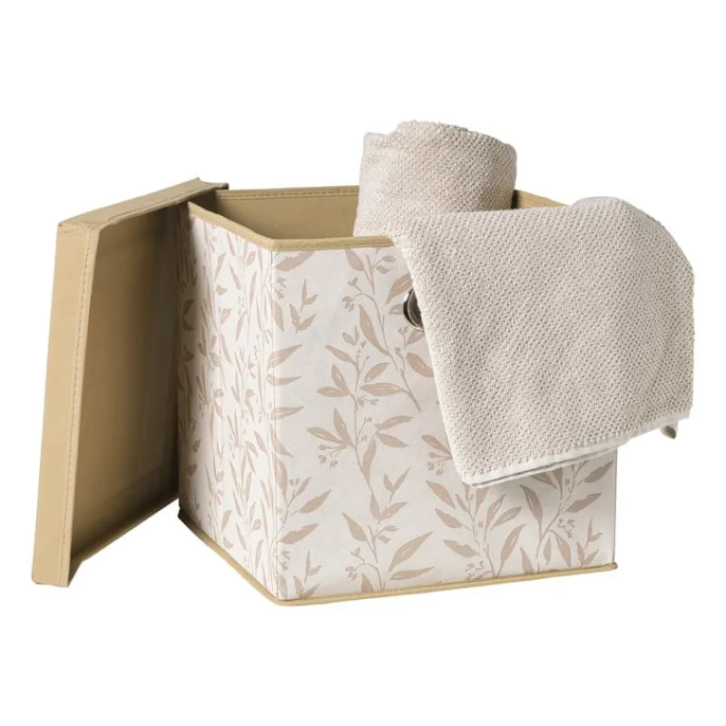 Xenos Opbergboxen-Opbergdoos met deksel leafs - bruin/beige - 30x30x30 cm