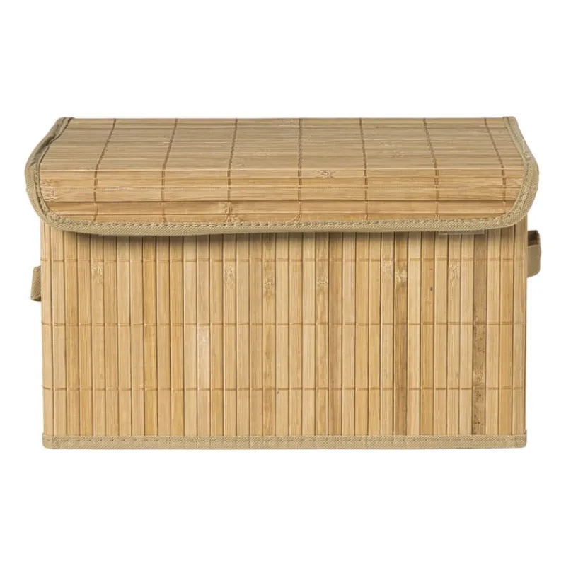 Xenos Opbergboxen|Manden-Opbergmand met deksel groot - bamboe - 25x38x22 cm
