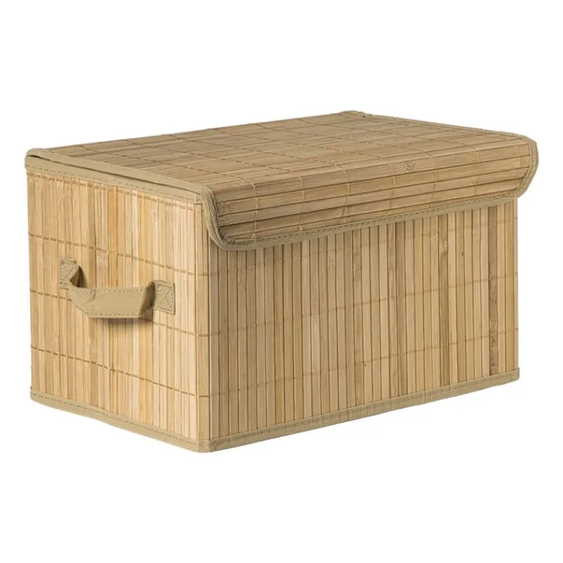 Xenos Opbergboxen|Manden-Opbergmand met deksel groot - bamboe - 25x38x22 cm
