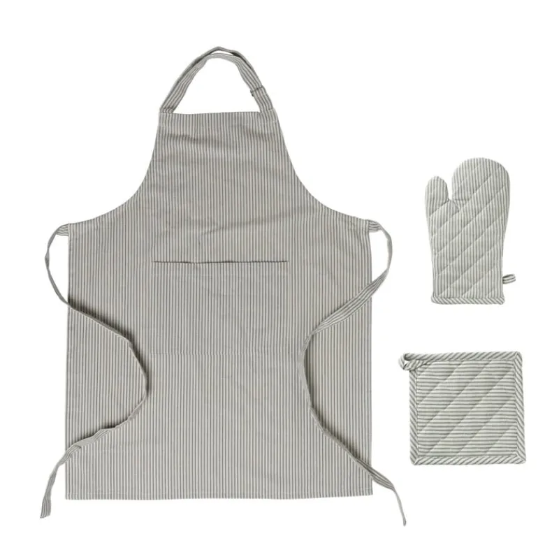 Xenos Ovenwanten-Ovenwant gestreept - groen/wit - 18x32 cm