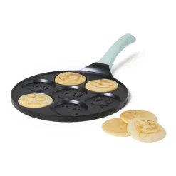 Xenos Pannen|Kerstcadeaus-Pannenkoekenpan smileys - zwart/groen - ø26 cm