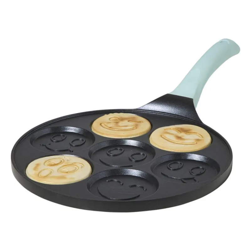 Xenos Pannen|Kerstcadeaus-Pannenkoekenpan smileys - zwart/groen - ø26 cm