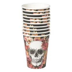 Xenos Wegwerpservies-Papieren beker Day of the Dead - set van 10 - ø8x17 cm