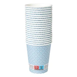 Xenos Wegwerpservies-Papieren bekers met print - blauw/wit - ø9.1 cm
