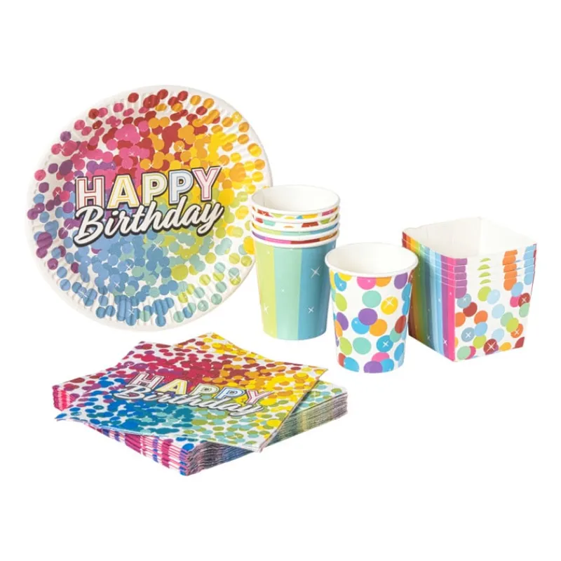 Xenos Wegwerpservies-Papieren borden regenboog - set van 6 - ø23 cm