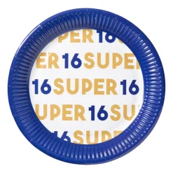 Xenos Wegwerpservies|Verjaardagen-Papieren bordjes 16 jaar - blauw - set van 8