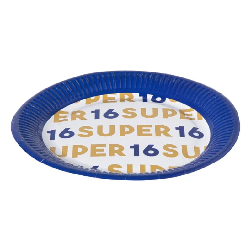 Xenos Wegwerpservies|Verjaardagen-Papieren bordjes 16 jaar - blauw - set van 8