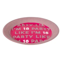 Xenos Wegwerpservies|Verjaardagen-Papieren bordjes 18 jaar - roze - set van 8