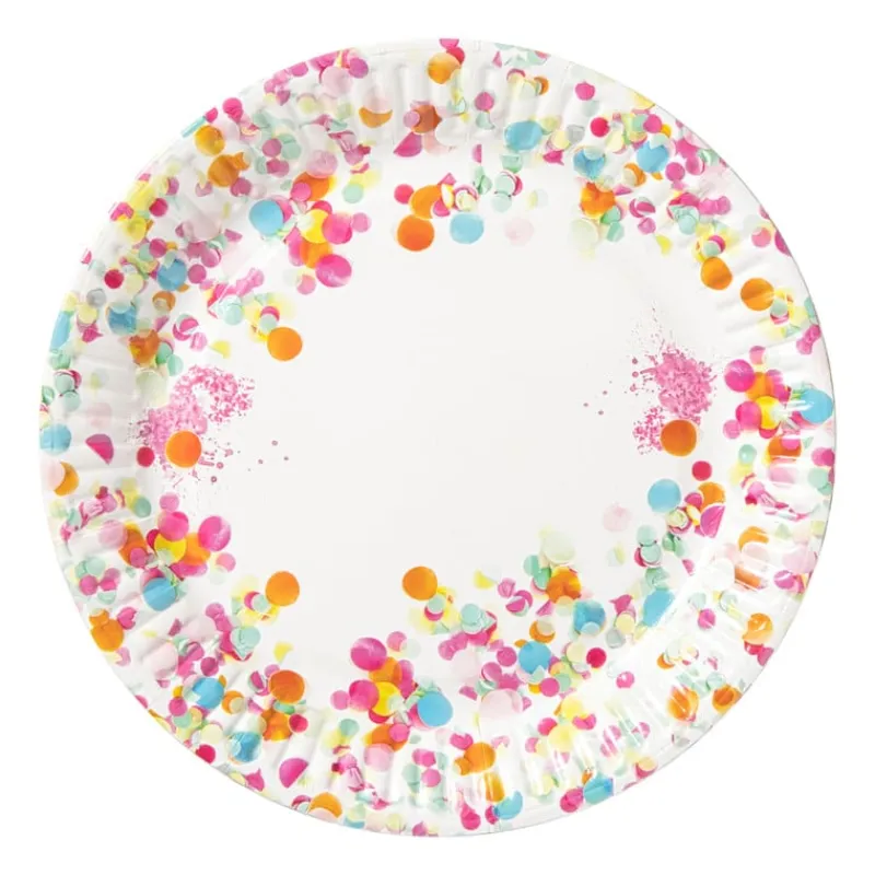 Xenos Wegwerpservies-Papieren bordjes confetti ø18 cm - multikleur - set van 8