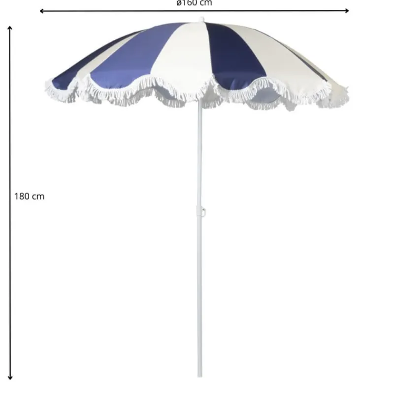 Xenos Parasols|Strandaccessoires-Parasol gestreept - blauw/wit - ø160x180 cm