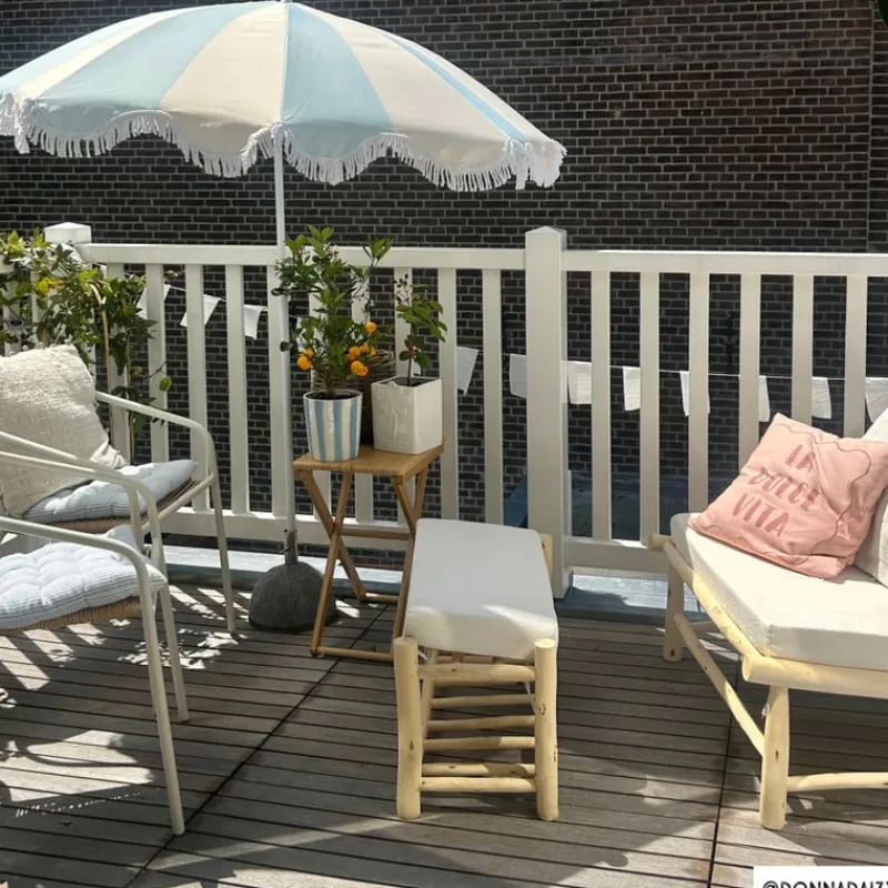 Xenos Parasols|Strandaccessoires-Parasol gestreept - lichtblauw/wit - ø160x180 cm