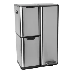 Xenos Pedaalemmers|Prullenbakken-Pedaalemmer 3 vakken - zilver - 60 liter