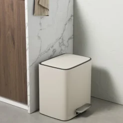 Xenos Pedaalemmers|Prullenbakken-Pedaalemmer 2 vakken - beige - 2x 11.5 liter