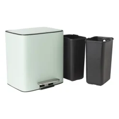 Xenos Pedaalemmers|Prullenbakken-Pedaalemmer 2 vakken - groen - 2x 11.5 liter