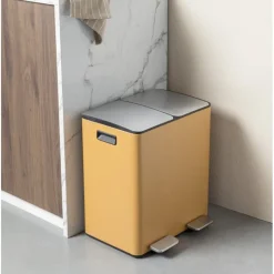 Xenos Pedaalemmers|Prullenbakken-Pedaalemmer 2 vakken - oker - 2x20 liter