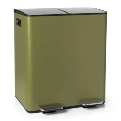 Xenos Pedaalemmers|Prullenbakken-Pedaalemmer 2 vakken - olijfgroen - 2x20 liter