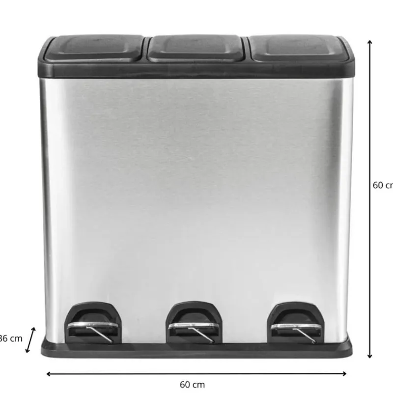 Xenos Pedaalemmers|Prullenbakken-Pedaalemmer 3 vakken - 3x20 liter